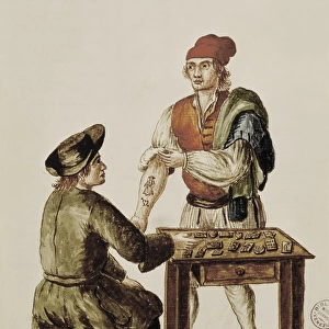The Tattoo, illustration by Gravenbroch. Watercolour
