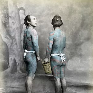 Tattooed men, Japan circa, 1880. Date: circa1880