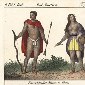 Tattooed natives of Tierra del Fuego, South America