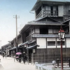 Tea house, Osaka, Japan, circa 1890s. Date: circa 1890s Tea house, Osaka, Japan, circa 1890s. Date: circa 1890s