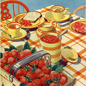 Tea table with strawberries and jam