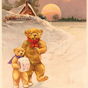 Teddy bears on a German Christmas postcard