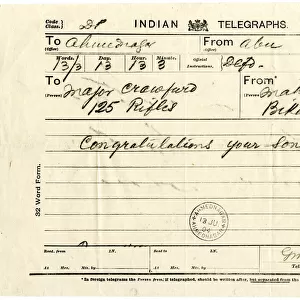 Telegraph from Maharaja Bikaner to Major Crawford