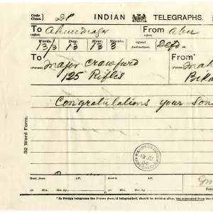 Telegraph from Maharaja Bikaner to Major Crawford