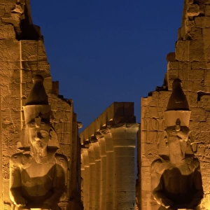 Temple of Luxor. Night view of the colossi of Ramses II