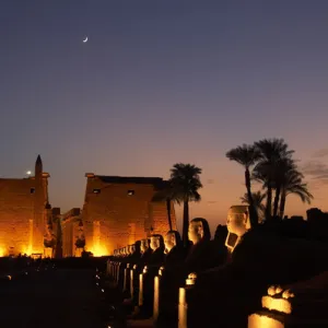 Temple of Luxor. Night view of the monumental entrance