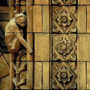 Detail of terracotta moulding of monkeys in the Waterhouse B