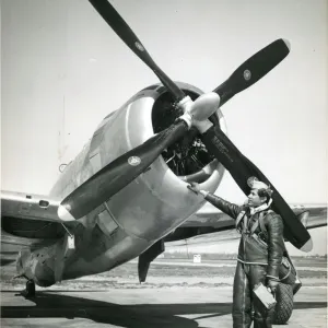 Test pilot Gerard Demunk - front of Curtiss-Wright propeller Test pilot Gerard Demunk - front of Curtiss-Wright propeller