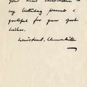 Thank you letter from Winston Churchill, Prime Minister