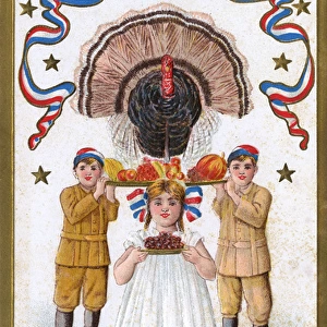 Thanksgiving Card - USA - Bringing in the Turkey