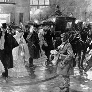 Theatre-goers rushing for carriages, Strand, 1907