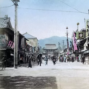 Theatre Stree, Kobe, Japan, circa 1890. Date: circa 1890