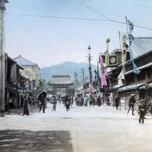 Theatre Stree, Kobe, Japan, circa 1890. Date: circa 1890 Theatre Stree, Kobe, Japan, circa 1890. Date: circa 1890
