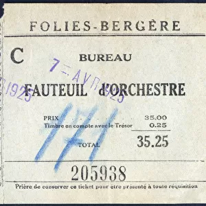 Ticket stub from the Folies Bergere, Paris, France