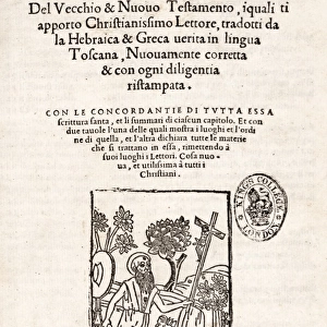 Title page from an Italian Bible with woodcut depicting St J