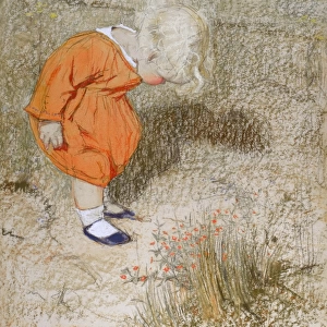 Toddler in orange dress by Muriel Dawson