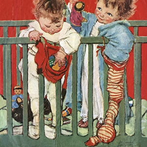 Two toddlers in their cot by Muriel Dawson