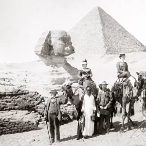 Tourists on camels at the Sphinx, Egypt, c. 1900