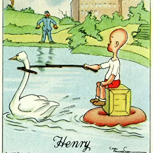 Towed by a swan, Henry cartoon by Carl Anderson