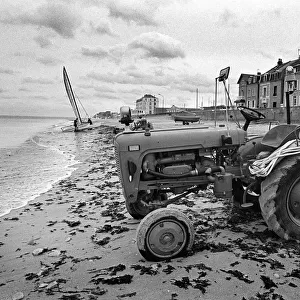 Tractor on beach, Normandy, France