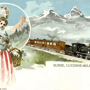 Train on the Lucerne to Milan railway, Switzerland / Italy
