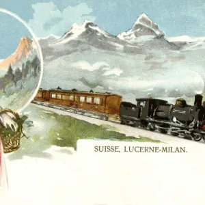 Train on the Lucerne to Milan railway, Switzerland / Italy