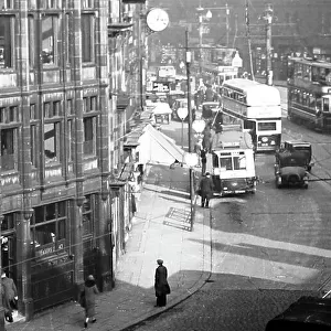 Trams and buses in Burnley, possibly 1930s