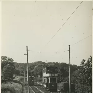Trams, Netheroyd Hill, Huddersfield, Yorkshire, England. Date: 1937
