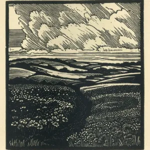 Monotone Woodcut Print of Poppies by Molly McArthur, 1925 Monotone Woodcut Print of Poppies by Molly McArthur, 1925
