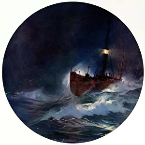 A Trinity House Lightship on a stormy night, early 20th cent