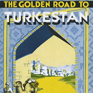 Turkestan - Camel Trader passes below an archway
