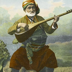 Turkish musician playing traditional instrument