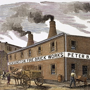 United States. Kensington Fire Brick Works. Engraving. Color