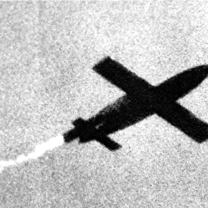 V-1 Flying Bomb in flight; Second World War, 1944