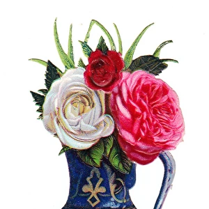Vase of roses on a Victorian scrap