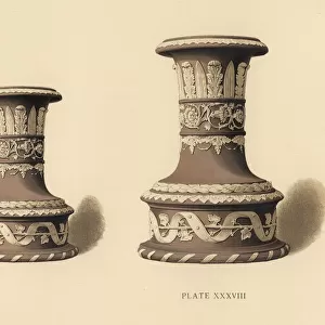 Three vases in pale grey blue