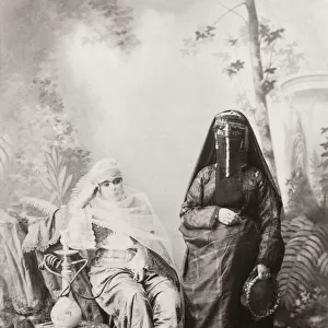 Two veiled women hookah, Egypt, c. 1890