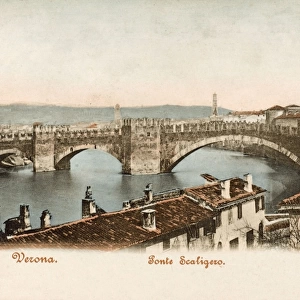 Verona, Italy - The Castel Vecchio Bridge over River Adige