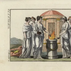 Vestal Virgins, priestesses of Vesta, conducting