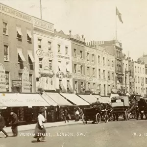Victoria Street, London - Shops, Carriages, Horse Buses