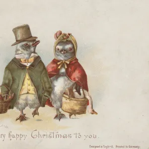 Victorian Greeting Card - Christmas Penguins