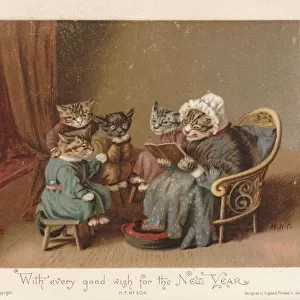 Victorian Greeting Card - Kittens Story Time