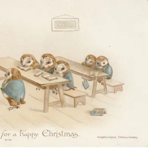 Victorian Greeting Card - Owl School