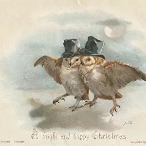 Victorian Greeting Card - Owls in Town