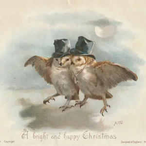 Victorian Greeting Card - Owls in Town