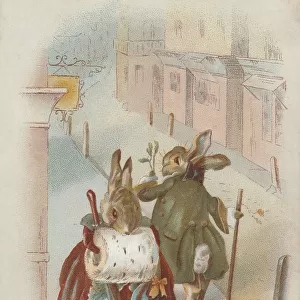 Victorian Greeting Card - Rabbits with Misteltoe