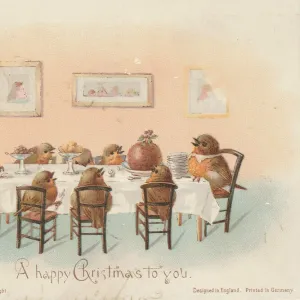 Victorian Greeting Card - Robins Christmas Dinner