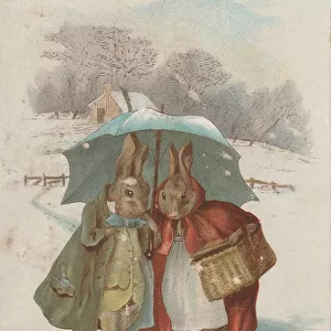 Victorian Greeting Card - Snowy Rabbits
