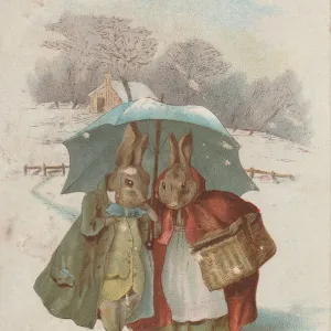 Victorian Greeting Card - Snowy Rabbits