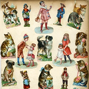 Victorian Scrap Book page, people and animals